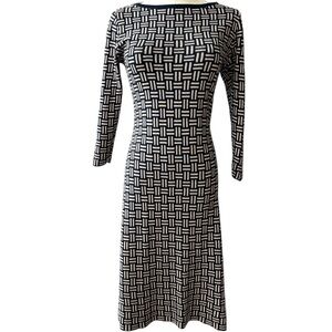 Boden Knit Sweater Dress Navy Ivory Basketweave Stretch Mini Sheath Soft Knit